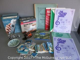 Collection includes thermoscan, baseball cards, music books and stationary 