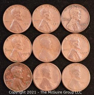 Numismatic: U.S. Coins: (9) Wheat Cents