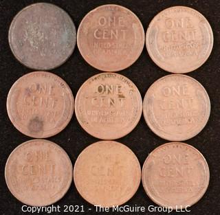 Numismatic: U.S. Coins: (9) Wheat Cents