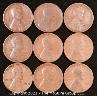 Numismatic: U.S. Coins: (9) Wheat Cents