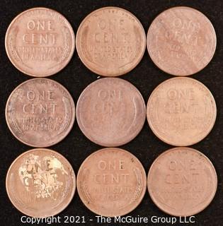 Numismatic: U.S. Coins: (9) Wheat Cents