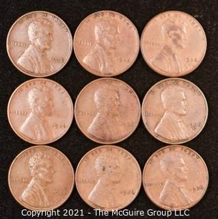 Numismatic: U.S. Coins: (9) Wheat Cents