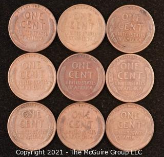 Numismatic: U.S. Coins: (9) Wheat Cents