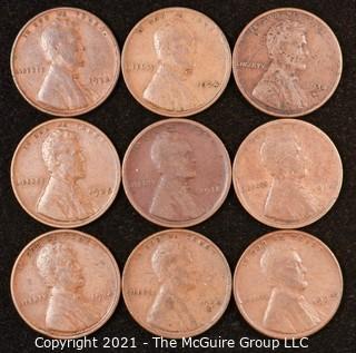 Numismatic: U.S. Coins: (9) Wheat Cents