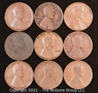 Numismatic: U.S. Coins: (9) Wheat Cents