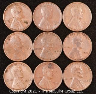 Numismatic: U.S. Coins: (9) Wheat Cents