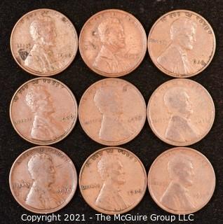 Numismatic: U.S. Coins: (9) Wheat Cents