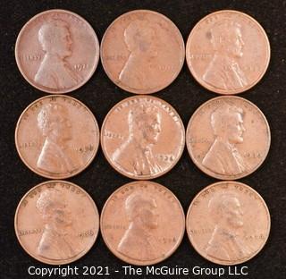 Numismatic: U.S. Coins: (9) Wheat Cents