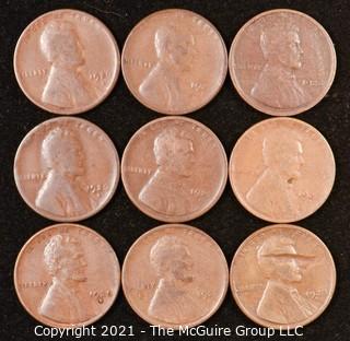 Numismatic: U.S. Coins: (9) Wheat Cents