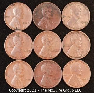 Numismatic: U.S. Coins: (9) Wheat Cents