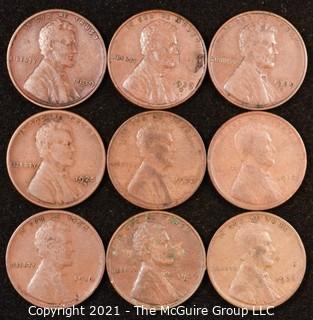 Numismatic: U.S. Coins: (9) Wheat Cents