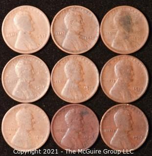 Numismatic: U.S. Coins: (9) Wheat Cents