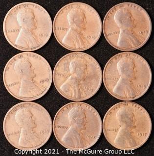 Numismatic: U.S. Coins: (9) Wheat Cents