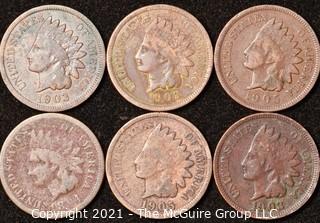 Numismatic: U.S. Coins: (6) Indian Head Cents