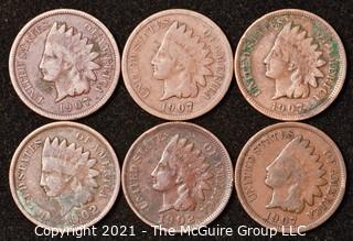 Numismatic: U.S. Coins: (6) Indian Head Cents