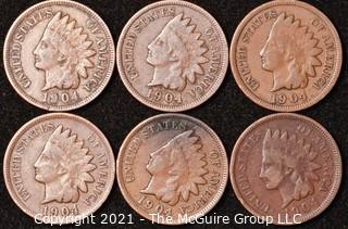 Numismatic: U.S. Coins: (6) Indian Head Cents