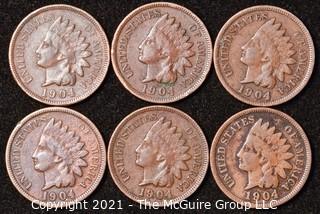 Numismatic: U.S. Coins: (6) Indian Head Cents