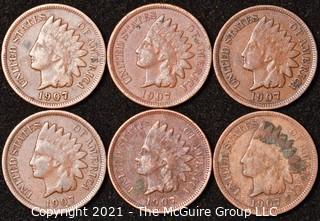 Numismatic: U.S. Coins: (6) Indian Head Cents