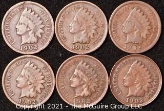 Numismatic: U.S. Coins: (6) Indian Head Cents