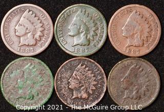 Numismatic: U.S. Coins: (6) Indian Head Cents