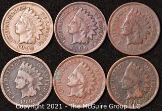 Numismatic: U.S. Coins: (6) Indian Head Cents