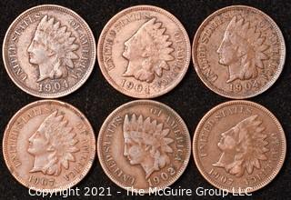 Numismatic: U.S. Coins: (6) Indian Head Cents