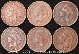 Numismatic: U.S. Coins: (6) Indian Head Cents