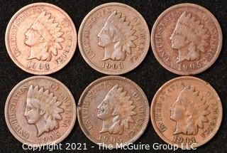 Numismatic: U.S. Coins: (6) Indian Head Cents