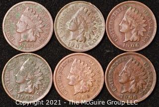 Numismatic: U.S. Coins: (6) Indian Head Cents