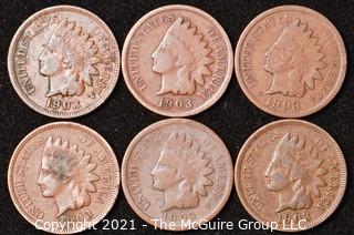 Numismatic: U.S. Coins: (6) Indian Head Cents