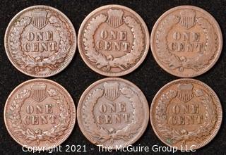 Numismatic: U.S. Coins: (6) Indian Head Cents