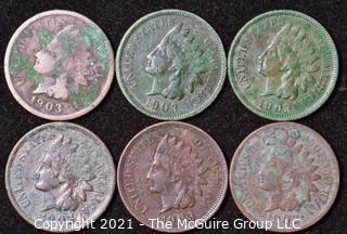 Numismatic: U.S. Coins: (6) Indian Head Cents