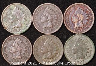 Numismatic: U.S. Coins: (6) Indian Head Cents