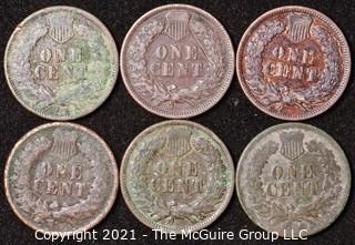 Numismatic: U.S. Coins: (6) Indian Head Cents