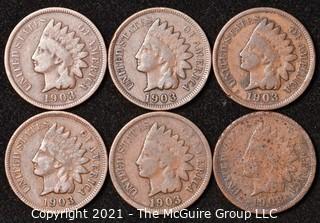 Numismatic: U.S. Coins: (6) Indian Head Cents