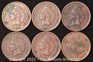 Numismatic: U.S. Coins: (6) Indian Head Cents