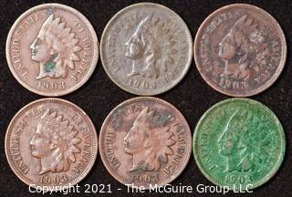 Numismatic: U.S. Coins: (6) Indian Head Cents