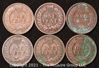 Numismatic: U.S. Coins: (6) Indian Head Cents