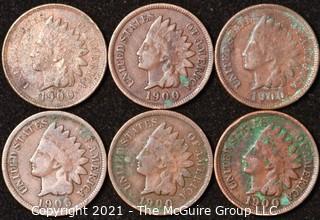 Numismatic: U.S. Coins: (6) Indian Head Cents