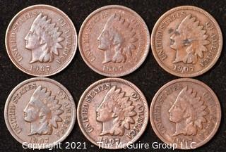 Numismatic: U.S. Coins: (6) Indian Head Cents