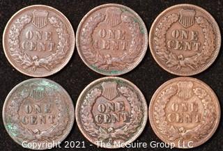 Numismatic: U.S. Coins: (6) Indian Head Cents