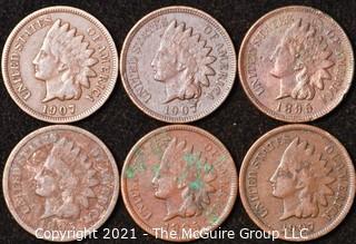 Numismatic: U.S. Coins: (6) Indian Head Cents