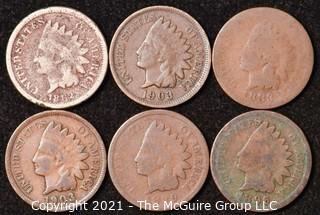 Numismatic: U.S. Coins: (6) Indian Head Cents