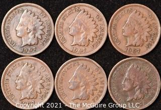 Numismatic: U.S. Coins: (6) Indian Head Cents