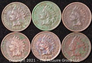 Numismatic: U.S. Coins: (6) Indian Head Cents