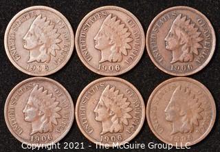 Numismatic: U.S. Coins: (6) Indian Head Cents