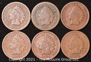 Numismatic: U.S. Coins: (6) Indian Head Cents