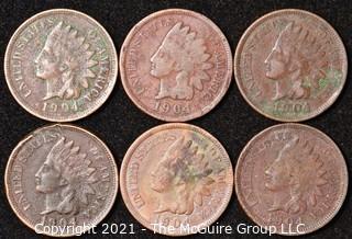 Numismatic: U.S. Coins: (6) Indian Head Cents