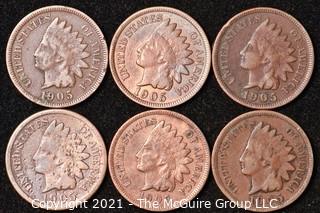 Numismatic: U.S. Coins: (6) Indian Head Cents