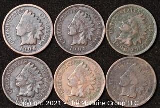 Numismatic: U.S. Coins: (6) Indian Head Cents